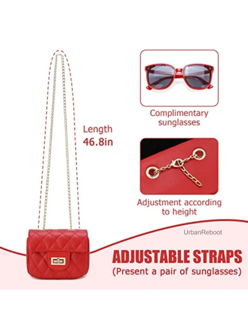 Girls PU Crossbody Purse with Sunglasses Adjustable Strap Princess Handbag